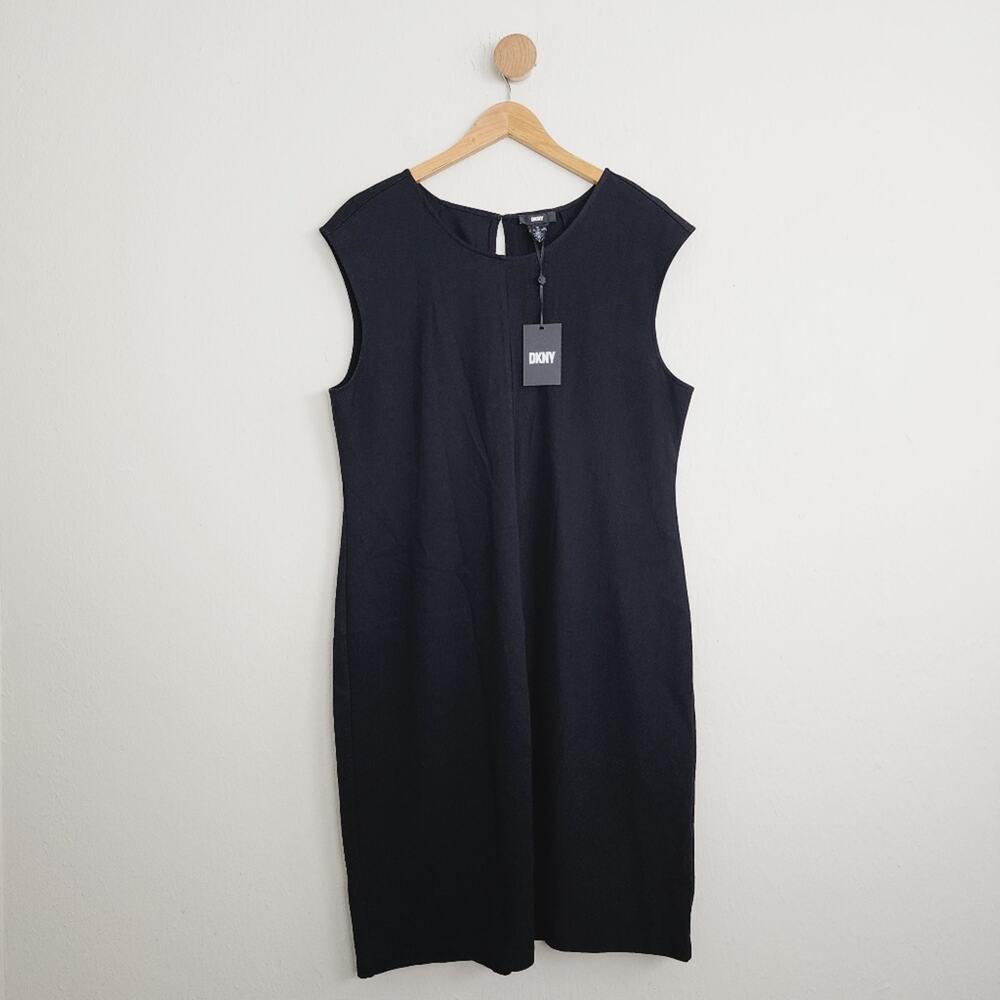 NWT DKNY Black Knit Mesh Sleeveless Sheath Dress Plus Size 16 LBD Professional - Picture 3 of 9